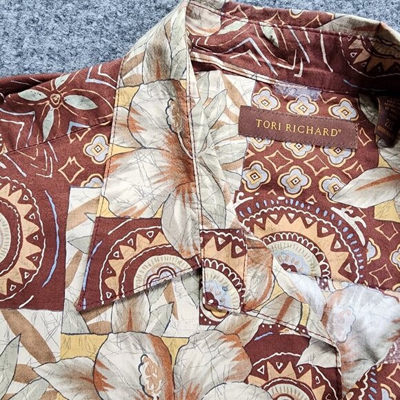 Tori Richards Hawaiian Shirt Size XXL Button Floral Brown 100% Cotton Men's 2XL - Picture 6 of 11